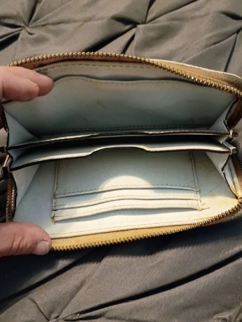 Michael Kors Beige Logo Wristlet Clutch with Gold Plate
